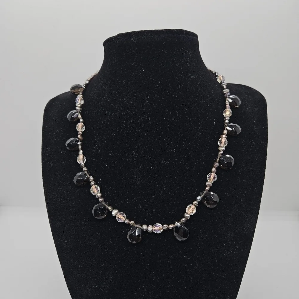 rice pearl and crystal necklace